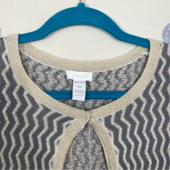 Chico’s Gold Chevron Knit Ruana Poncho - Picture 3 of 5